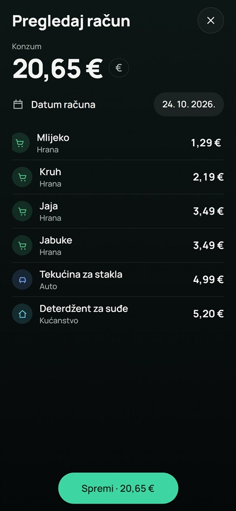 UnitCent: skeniranje računa
